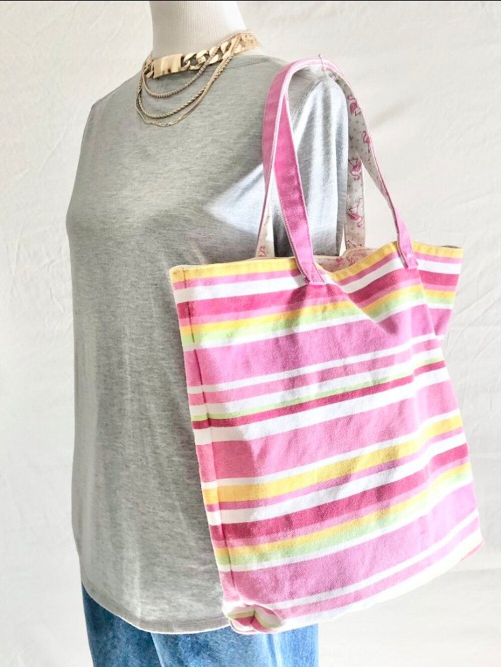 Punctuate Pink Stripe Canvas Tote Bag